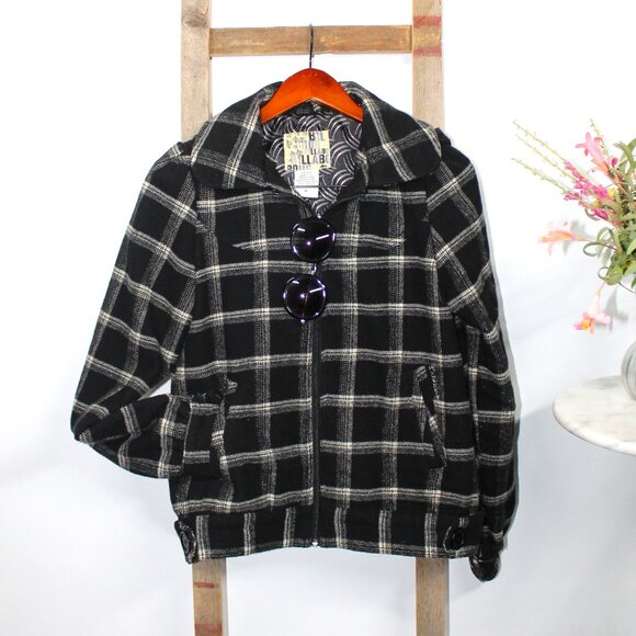 Billabong Plaid Wool Bomber Style Jacket w/Removeable Hood - Picture 1 of 11
